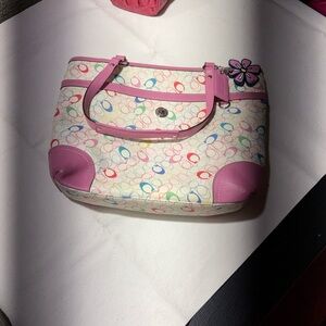 Coach Multicolor Signature Tote with Pink Leather Trim